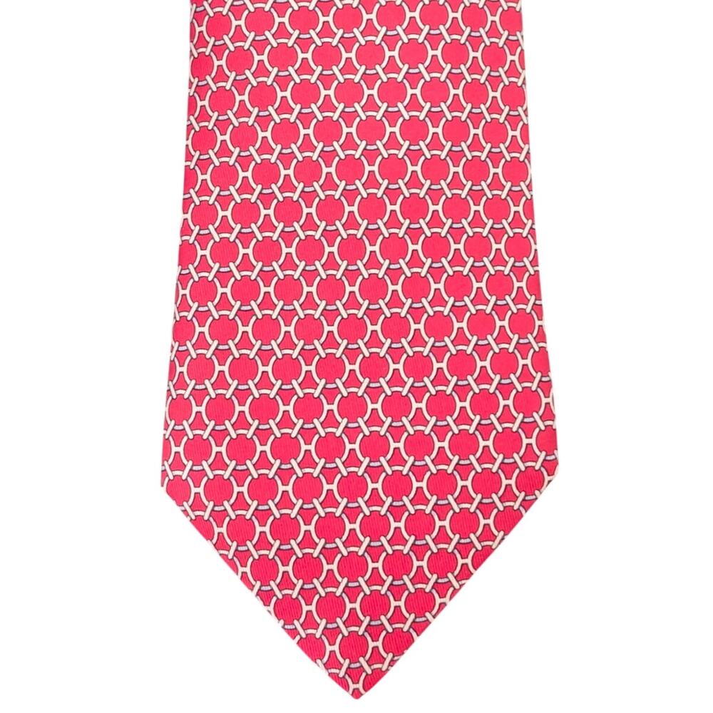 Vintage Hermès 100% Silk Men's Red Tie With Blue Geometric Designs